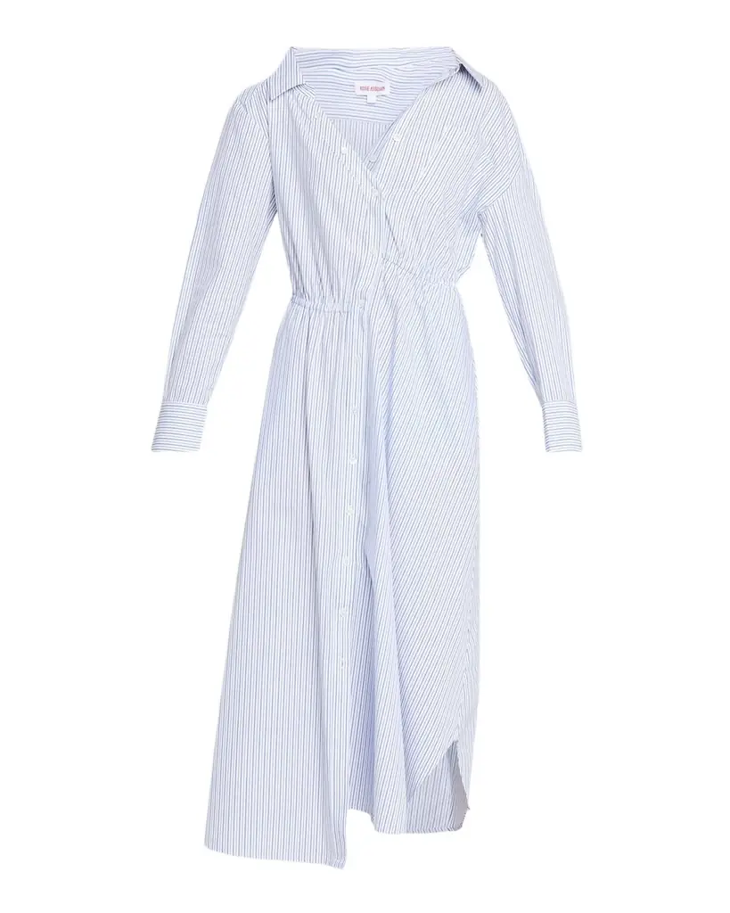 Rosie Assoulin Falling Off The Shoulder Striped Poplin Midi Shirtdress
