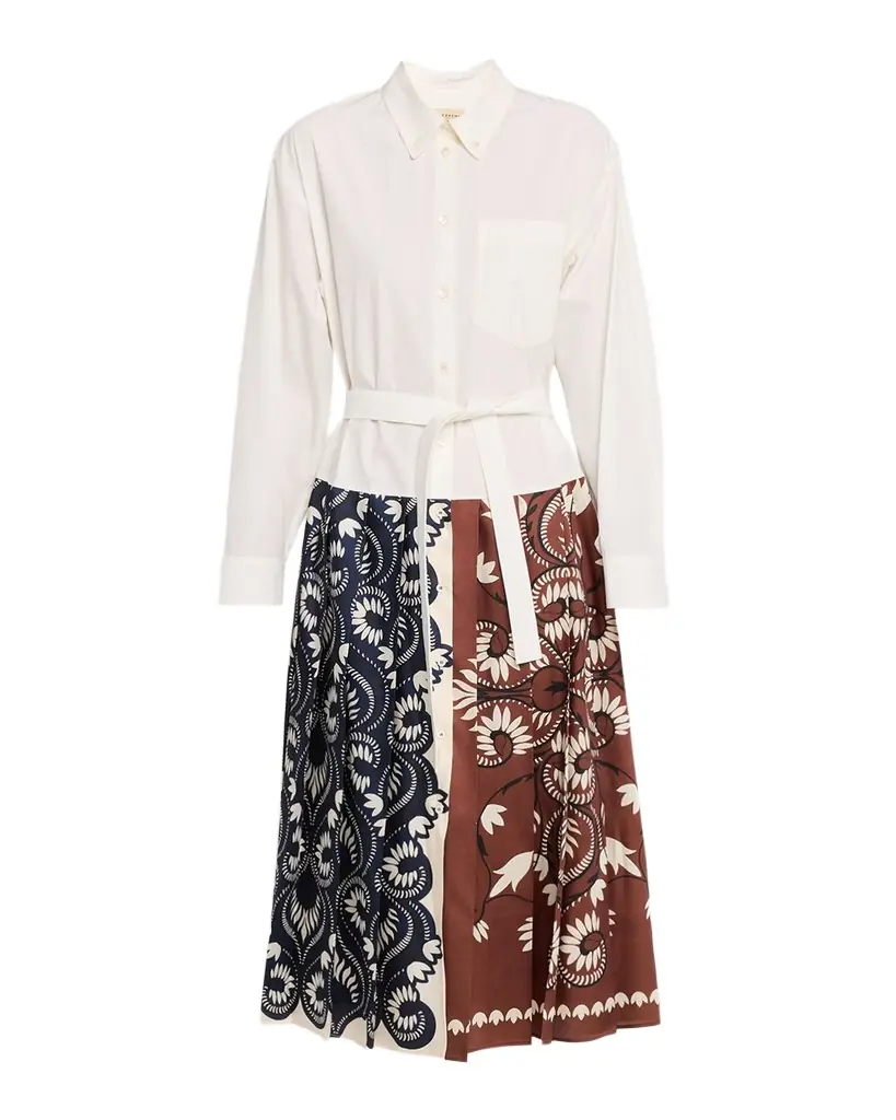 Weekend Max Mara Pleated Twill & Cotton Poplin Midi Shirtdress