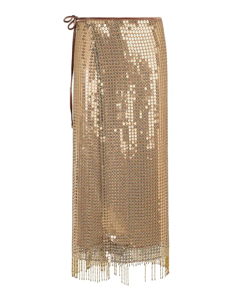 Roberto Cavalli Sequined Fishnet Midi Wrap Skirt