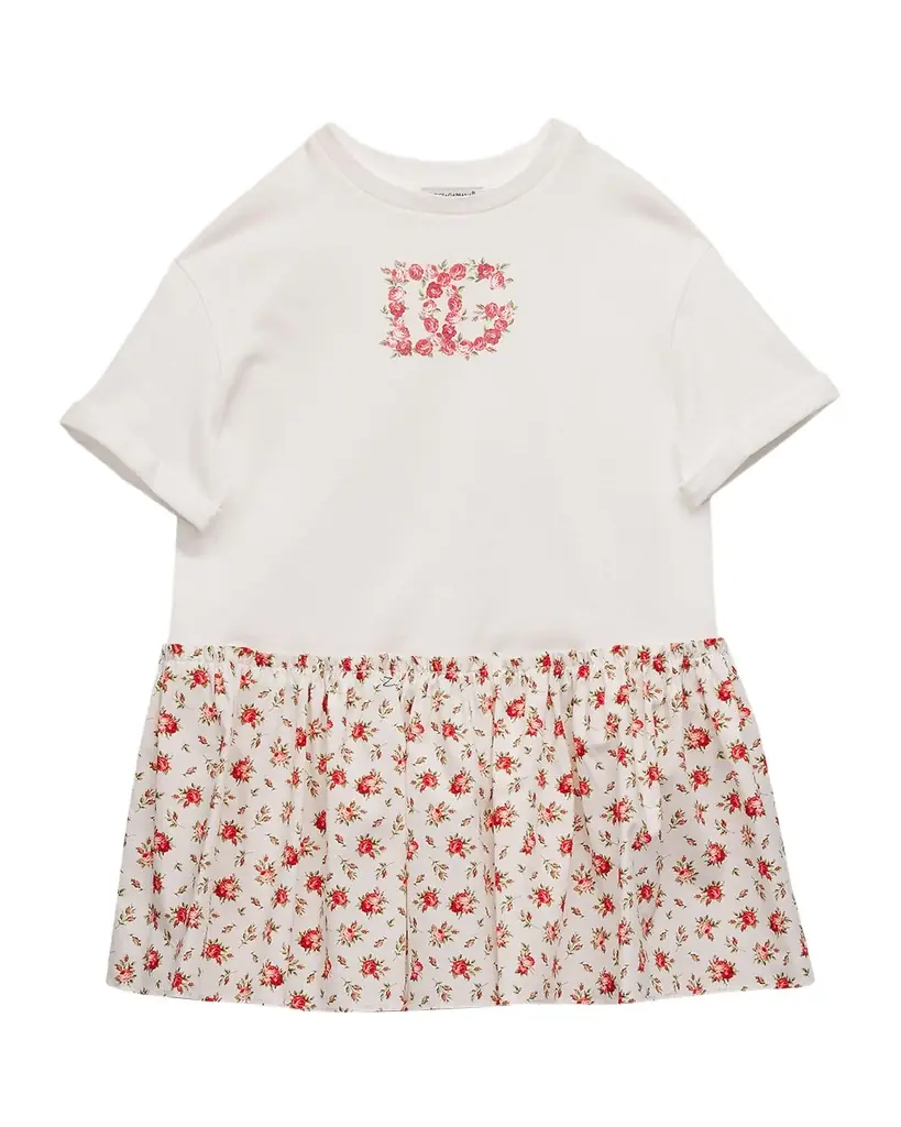 Dolce & Gabbana Girl 's DG Logo Rose-Print Combo Dress, Size -14