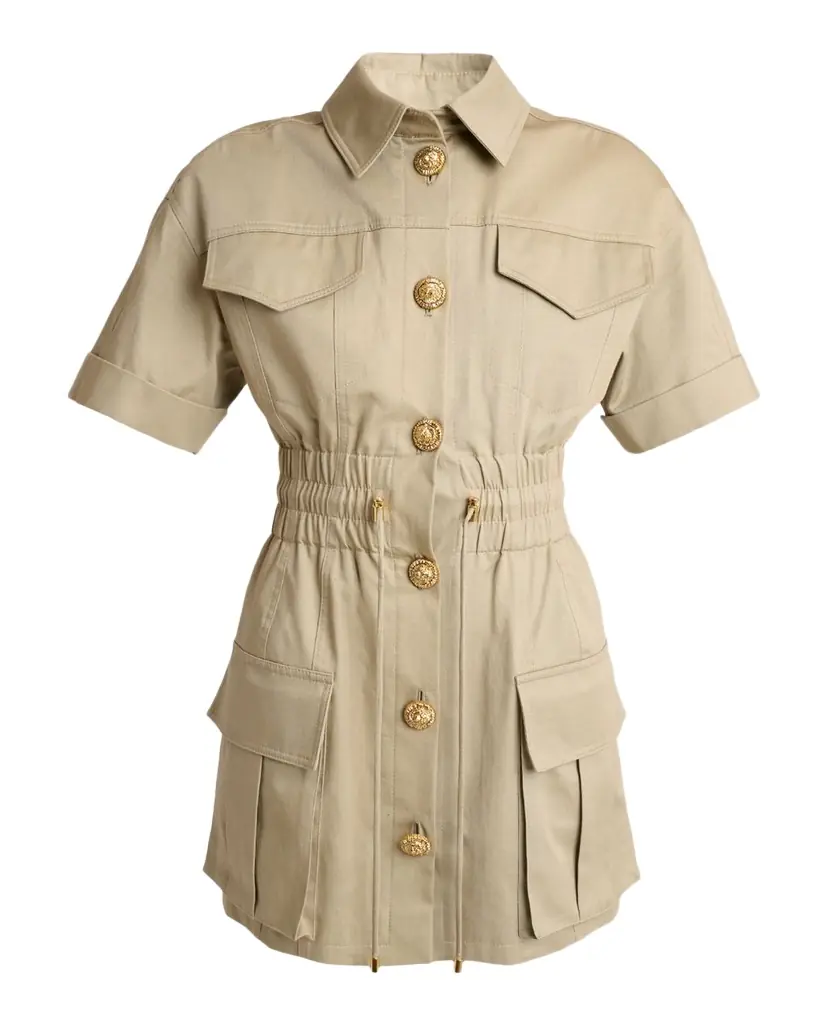Balmain Short-Sleeve Buttoned Mini Safari Dress