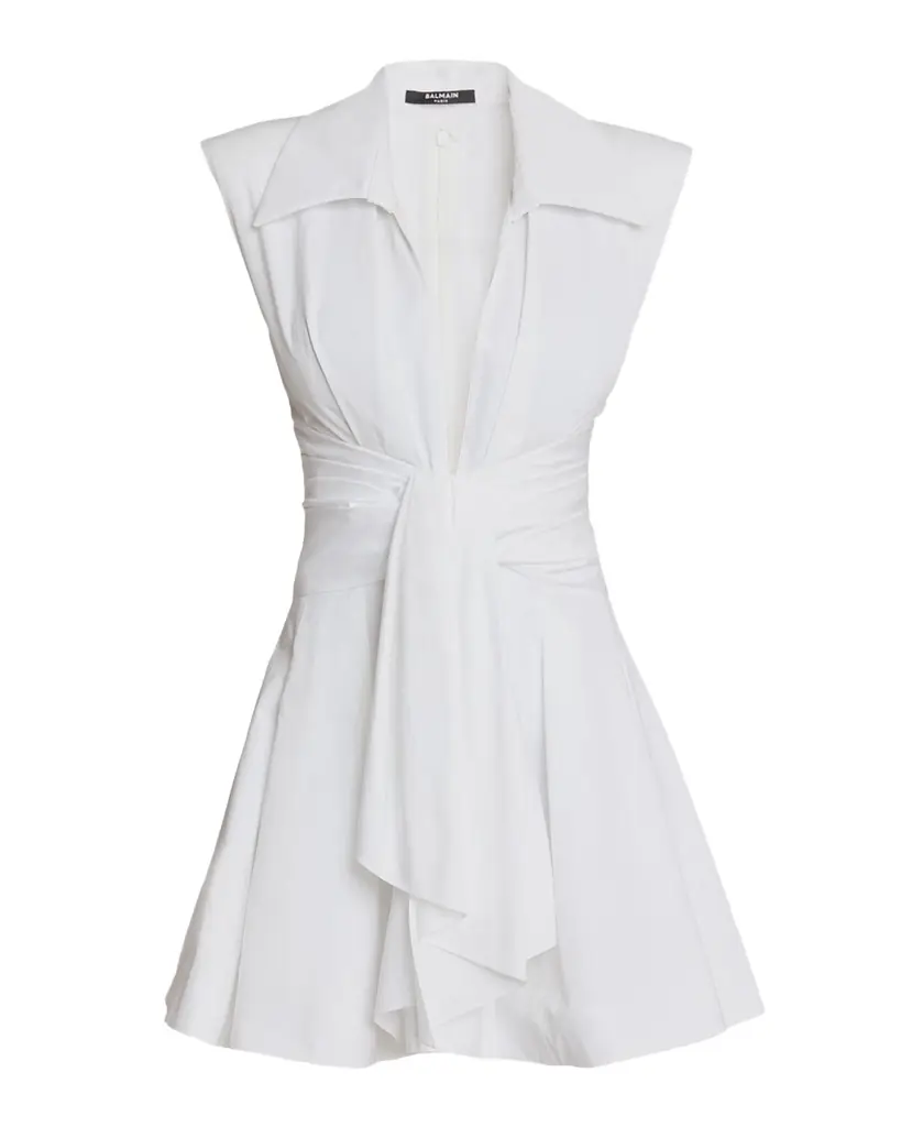 Balmain Sleeveless Cotton Flare Mini Shirtdress
