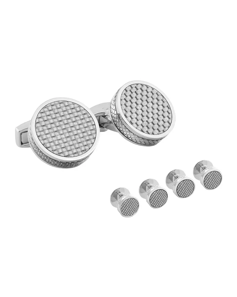 Tateossian Men 's Palladium-Plated Disc Cufflinks and Stud Set