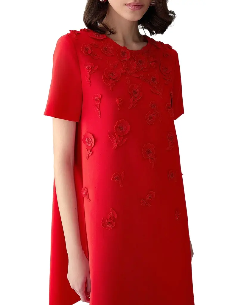 Carolina Herrera Carnation Embroidered Short-Sleeve Mini Dress