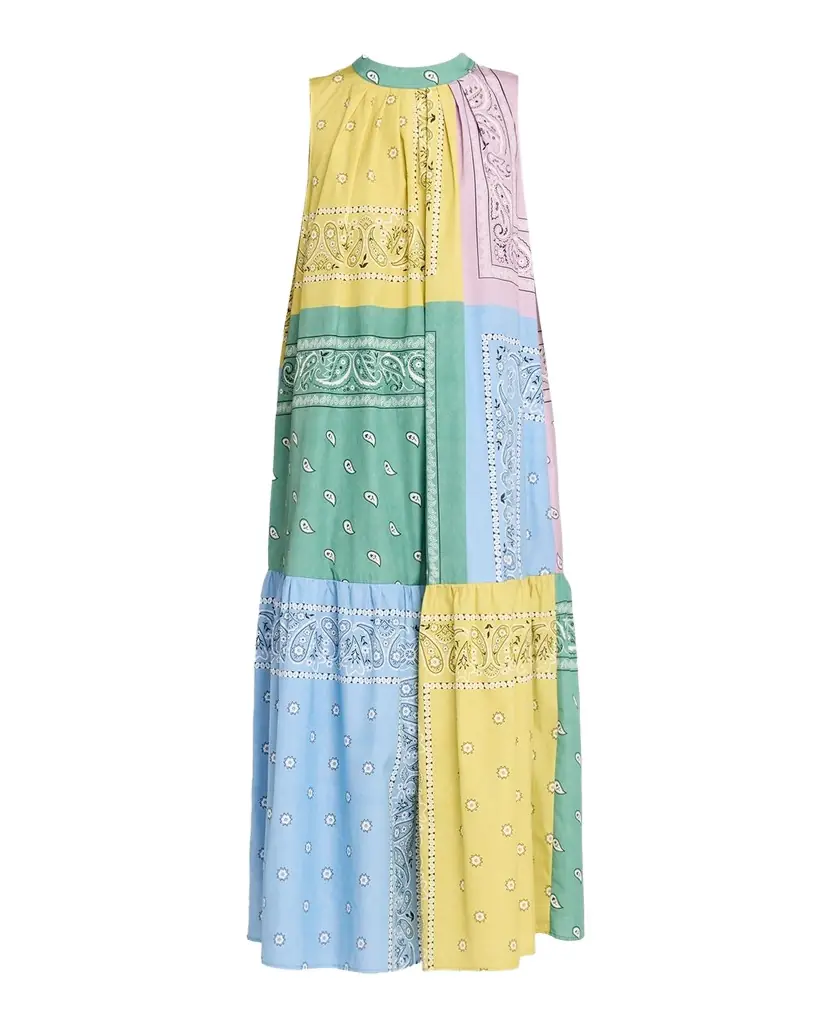 Weekend Max Mara Regno Patchwork Cotton Trapeze Midi Dress
