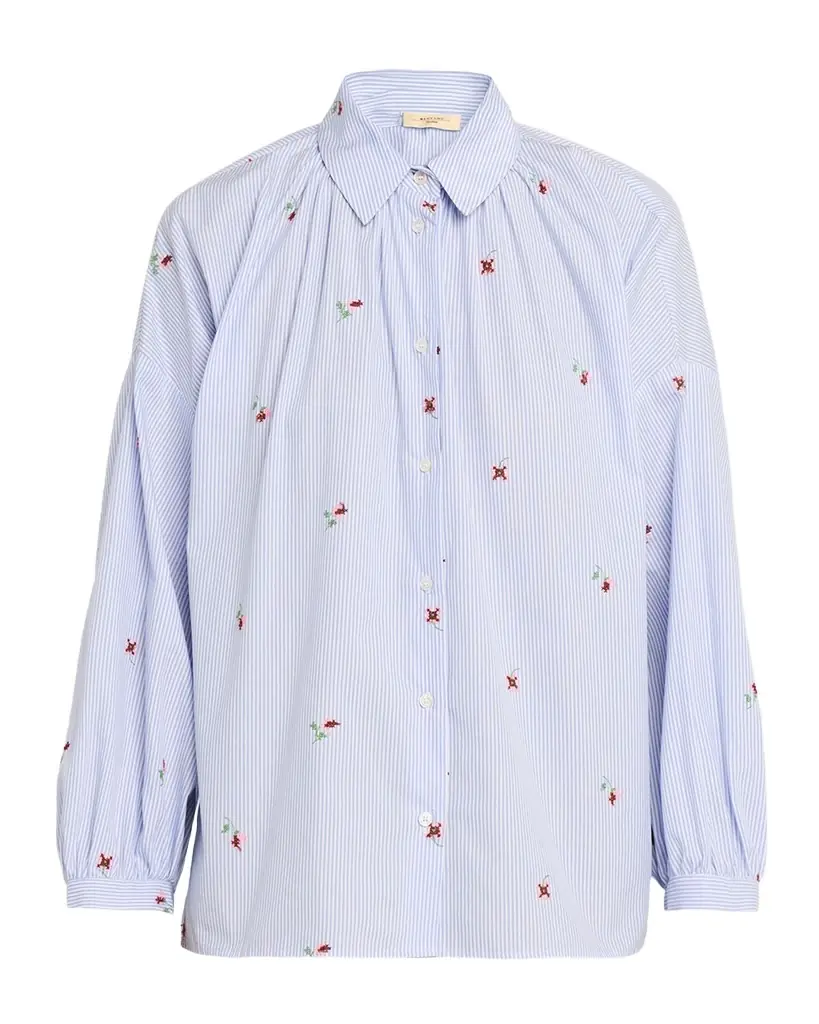 Weekend Max Mara Striped Floral-Embroidered Cotton Shirt