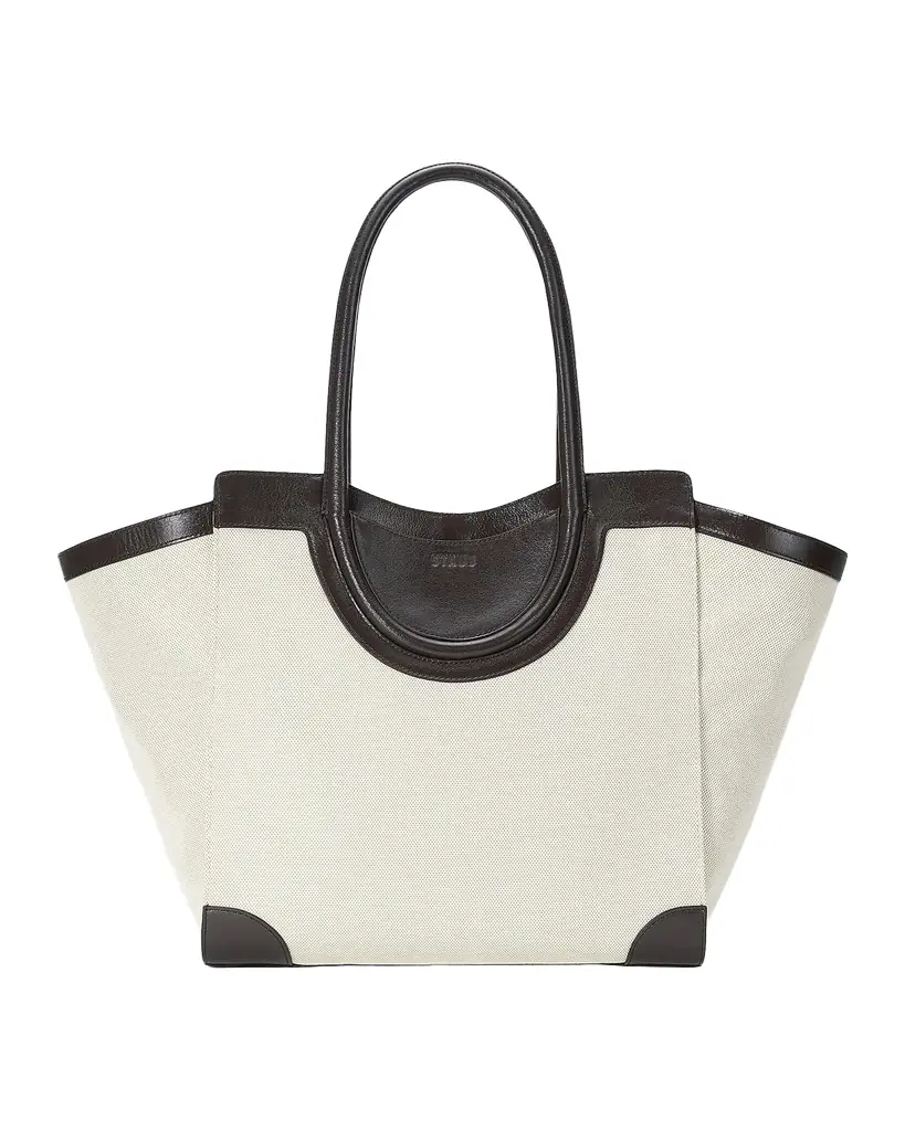 STAUD Maude Leather-Trim Canvas Tote Bag