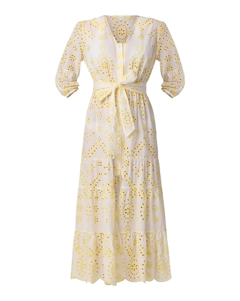 Shoshanna Santorini Cotton Broderie Anglaise Midi Dress