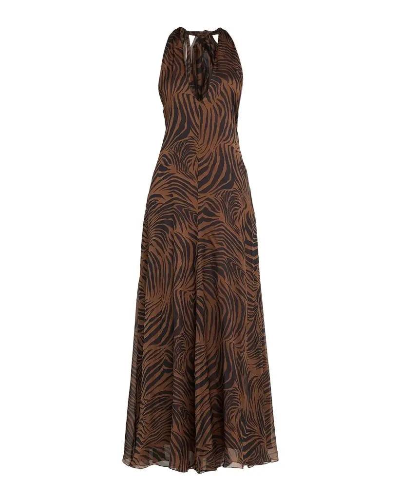 Max Mara Studio Alice Zebra-Print Silk Halter Maxi Dress