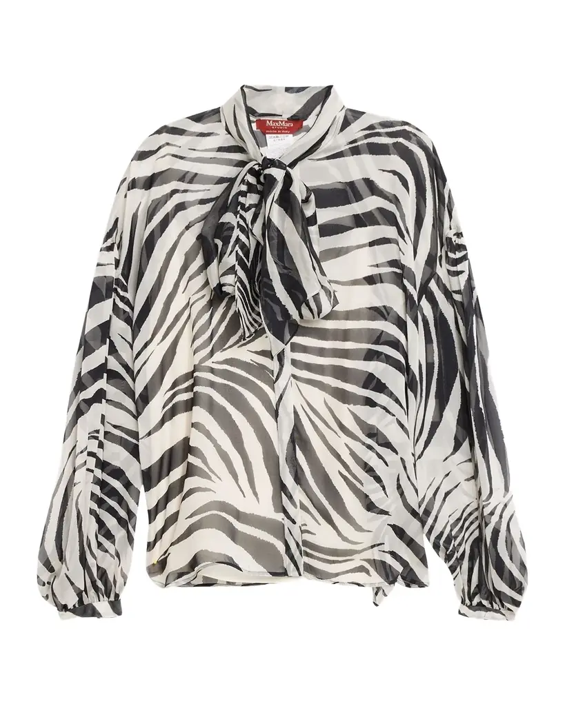 Weekend Max Mara Ballata Zebra-Print Sheer Silk Blouse