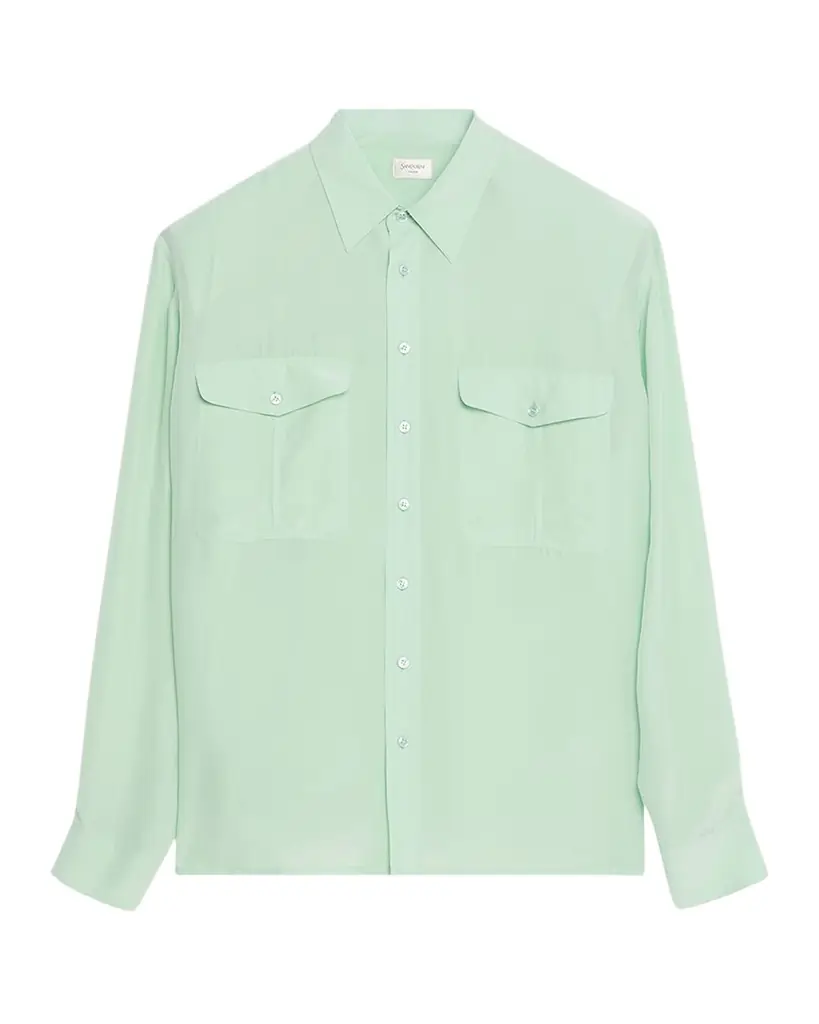 Saint Laurent Men 's Viscose and Silk Double-Pocket Button-Down Shirt
