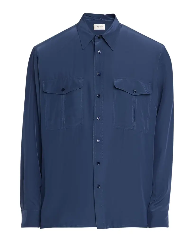 Saint Laurent Men 's Viscose and Silk Double-Pocket Button-Down Shirt