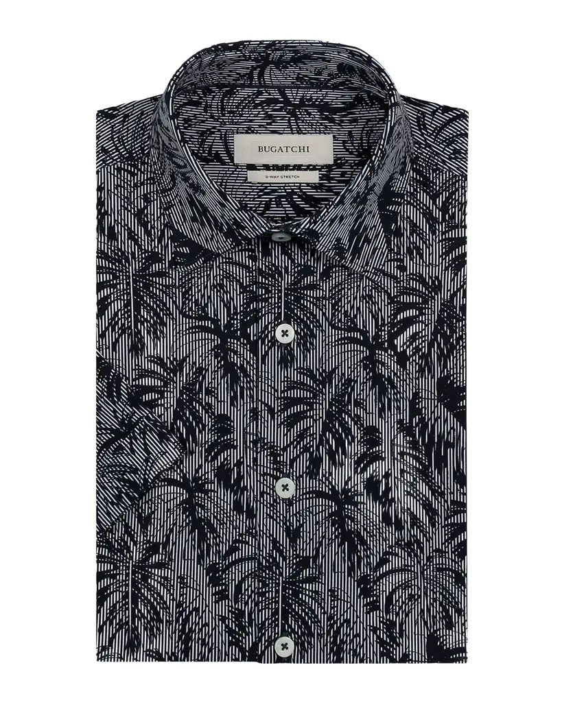 Bugatchi Men 's Miles OoohCotton Stripe Leaf Short-Sleeve Shirt