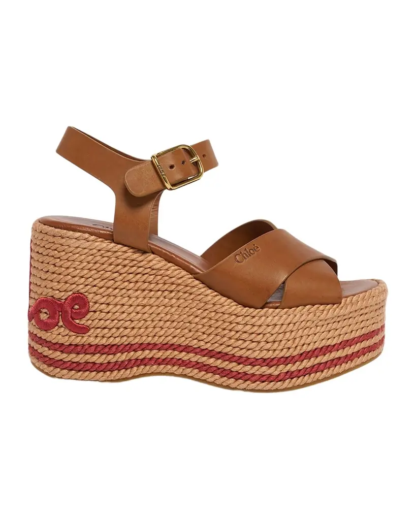 Chloe Isla Leather Espadrille Wedge Sandals