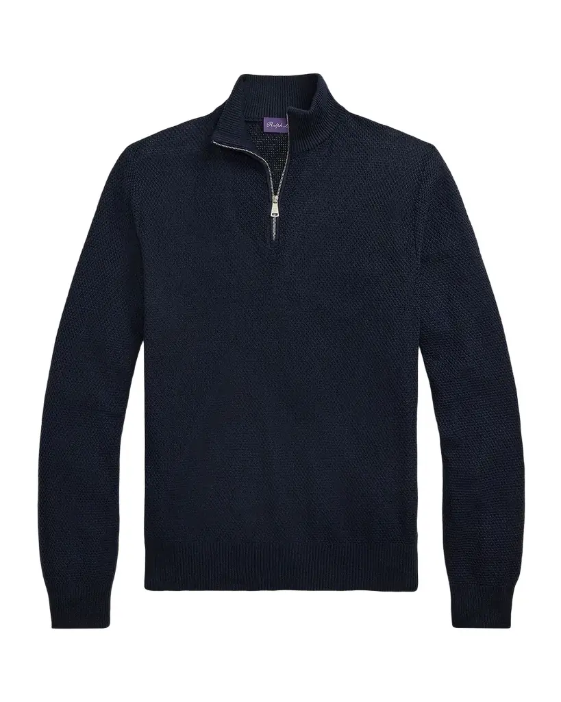 Ralph Lauren Purple Label Textured Silk-Cotton Quarter-Zip Sweater