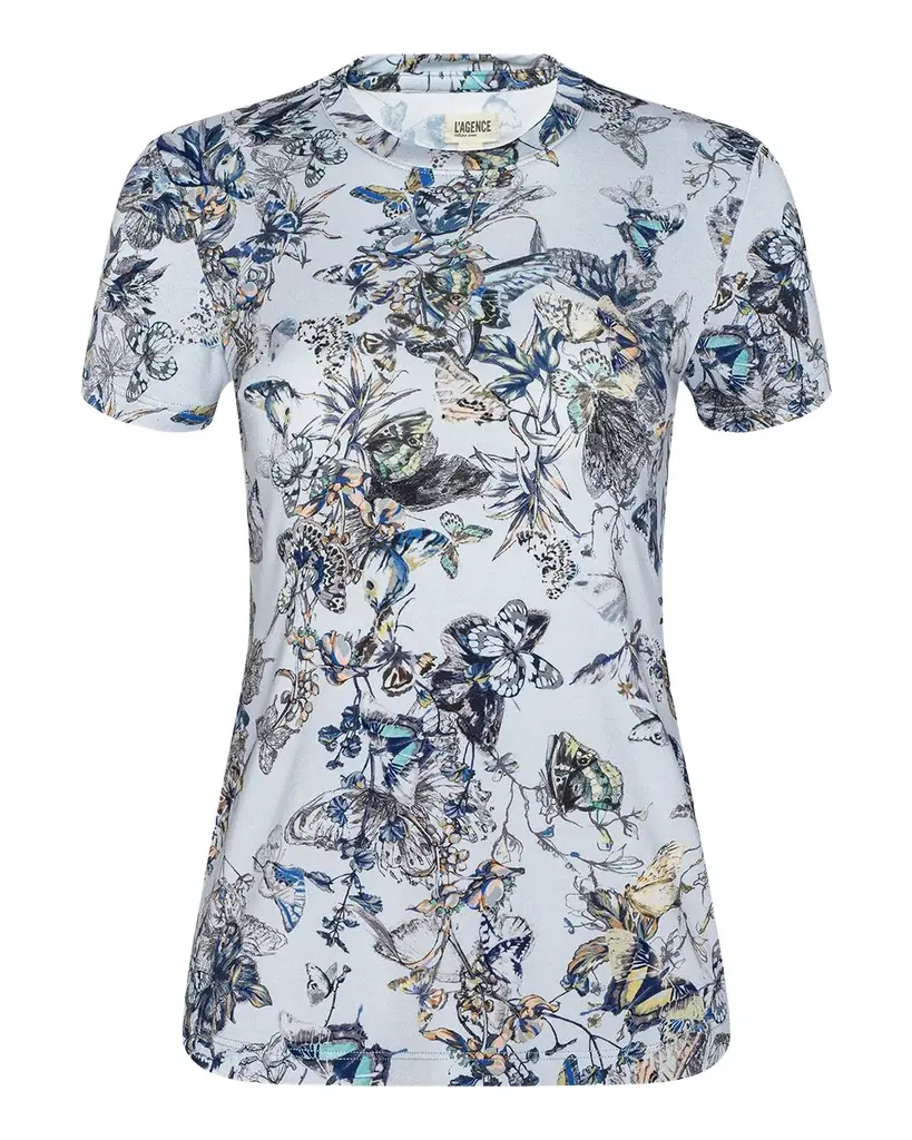 L 'Agence Ressi Short-Sleeve Watercolor Butterfly Tee