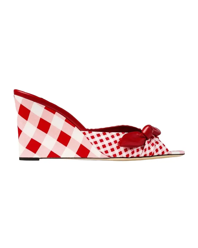 Jimmy Choo 85mm Livi Mixed Gingham Wedge Mules