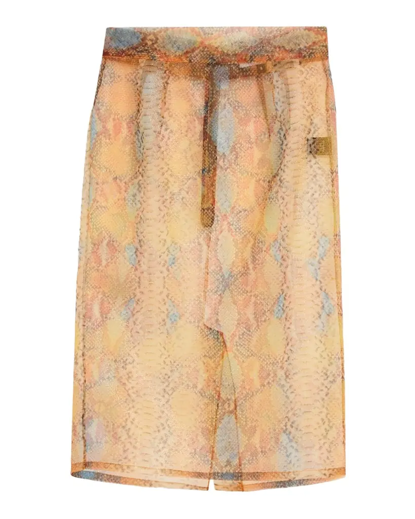 LaQuan Smith Shimmering Snakeskin Organza Pencil Skirt
