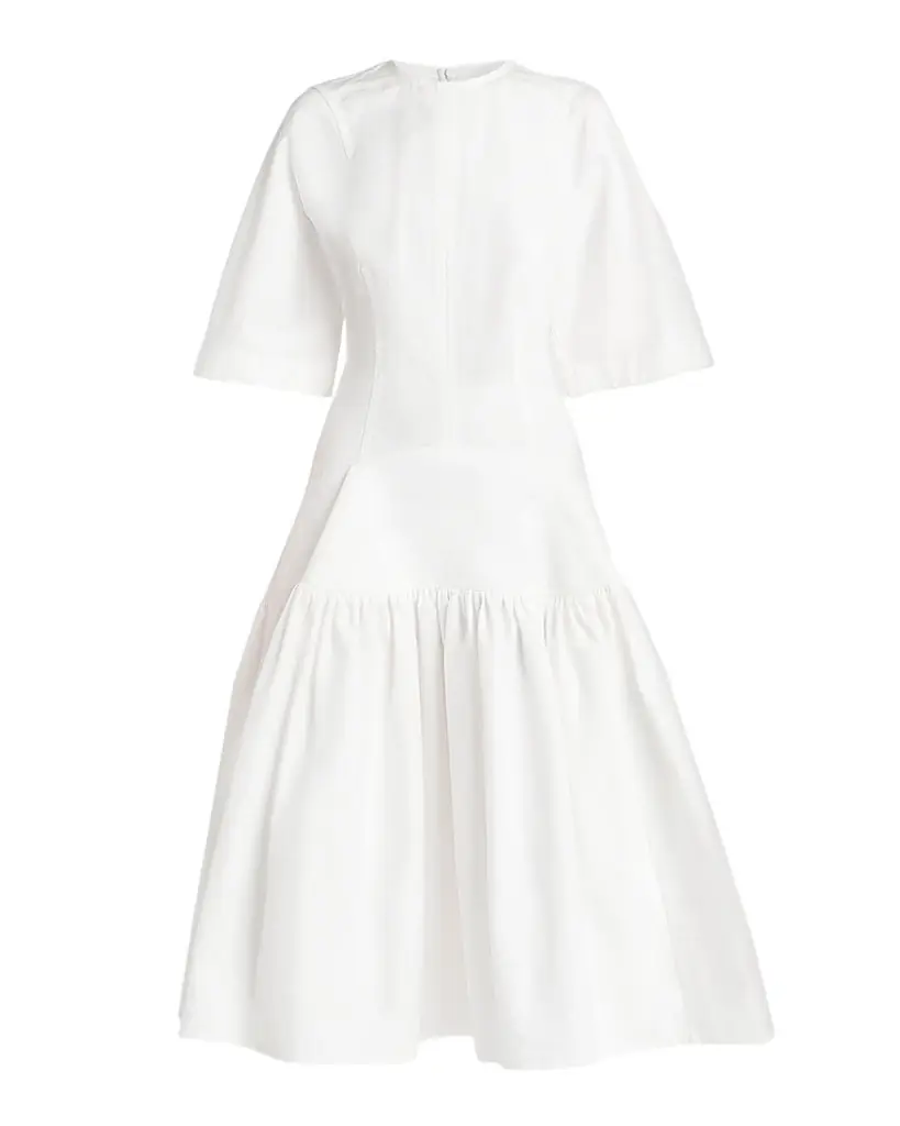 Bottega Veneta Cotton Voile Drop-Waist Midi Dress