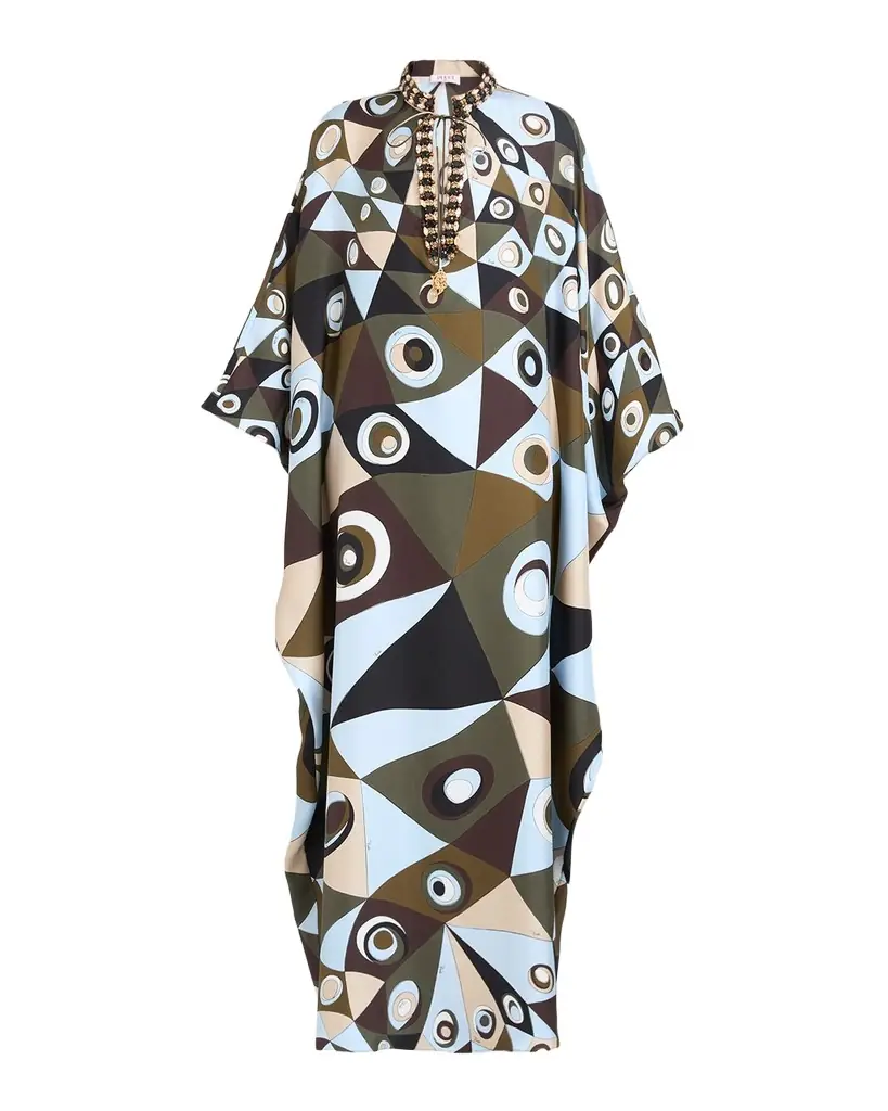 Pucci Vivara Silk Crepe De Chine Embellished Maxi Caftan Dress