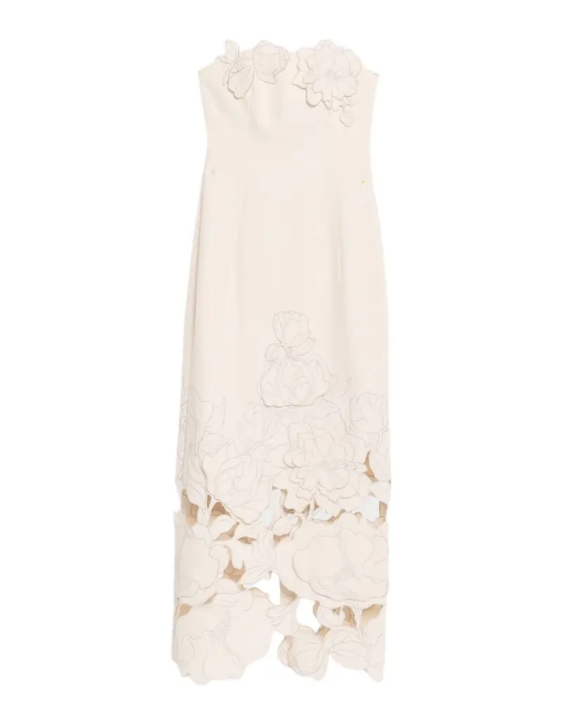 LEO LIN Rayna Strapless Floral Applique Column Maxi Dress