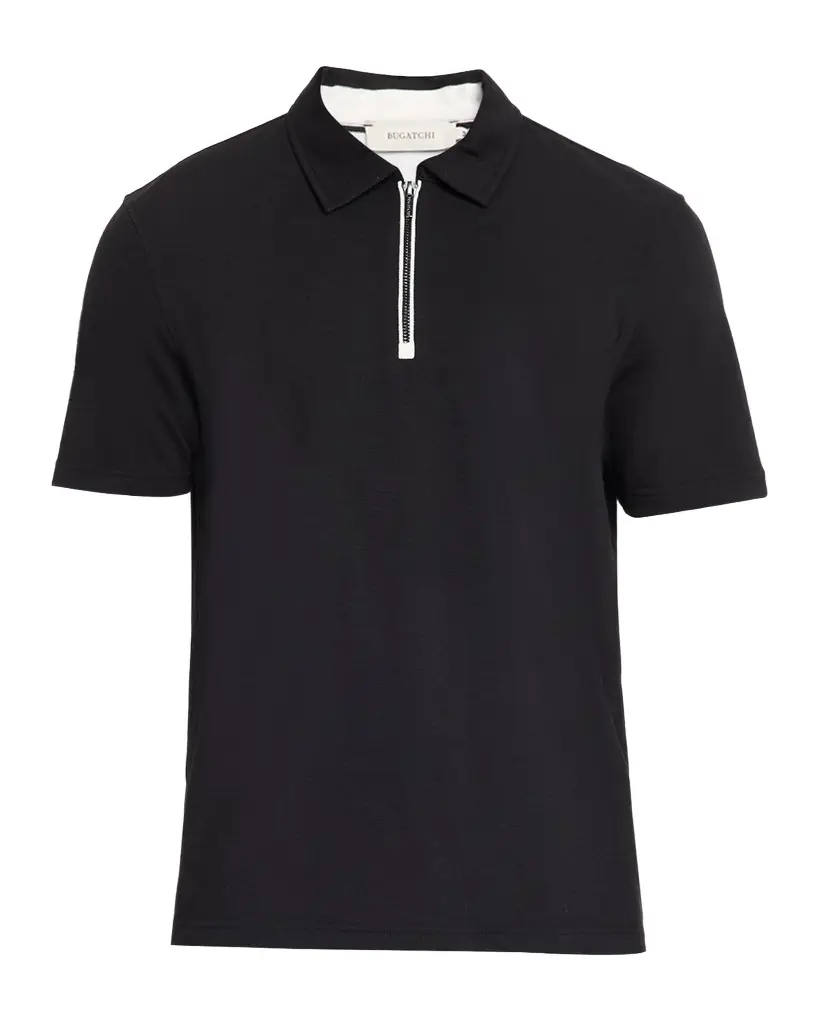 Bugatchi Men 's Quarter-Zip Melange Performance Knit Polo Shirt