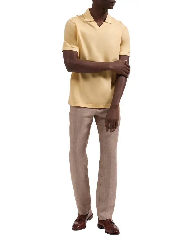 Bugatchi Men 's Performance Micro-Herringbone Johnny Collar Polo Shirt