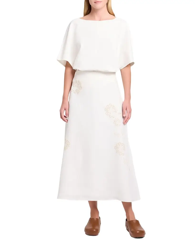 TWP The A-Line Embroidered Linen Skirt