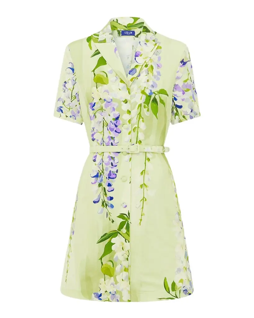 LEO LIN Brigitte Belted Floral-Print Mini Dress