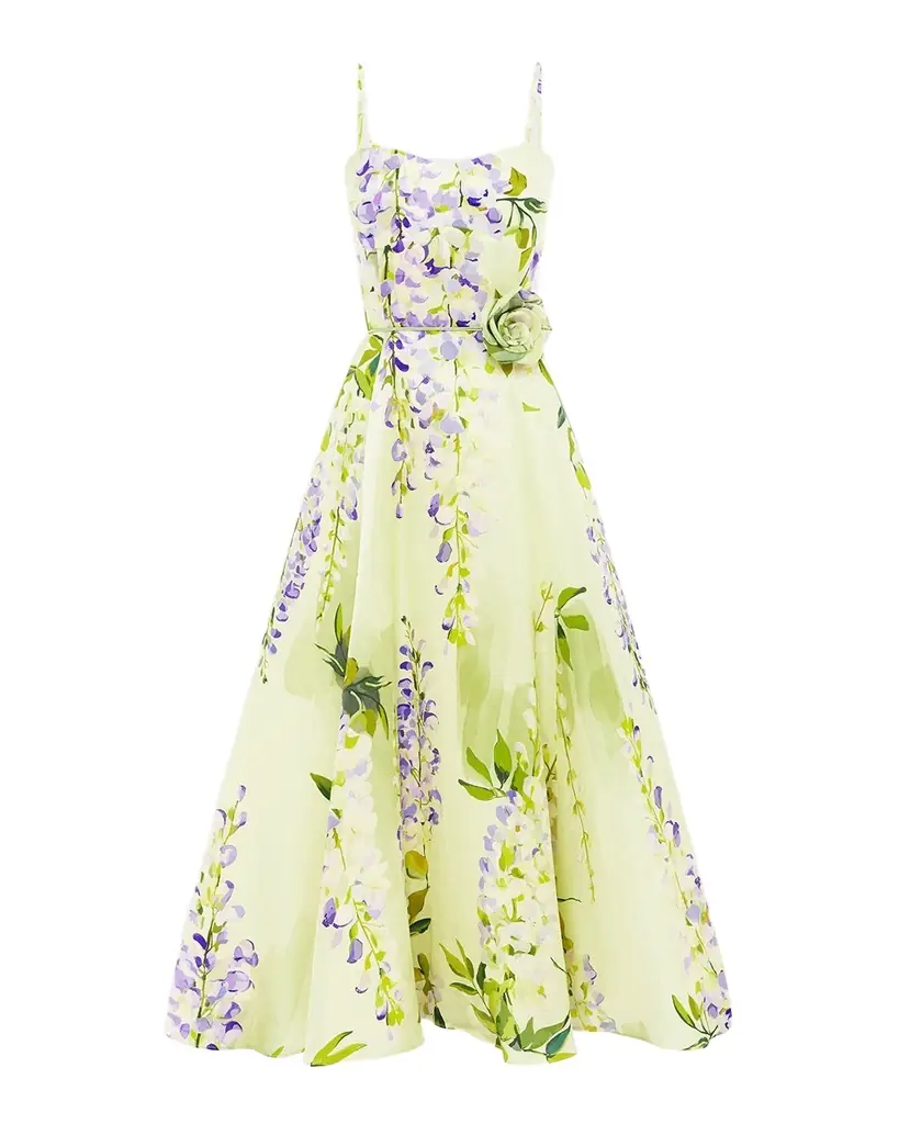 LEO LIN Mariela Belted Floral-Print Sweetheart Midi Dress
