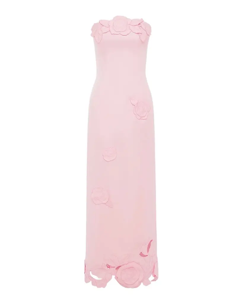 LEO LIN Rayna Strapless Floral Applique Column Gown