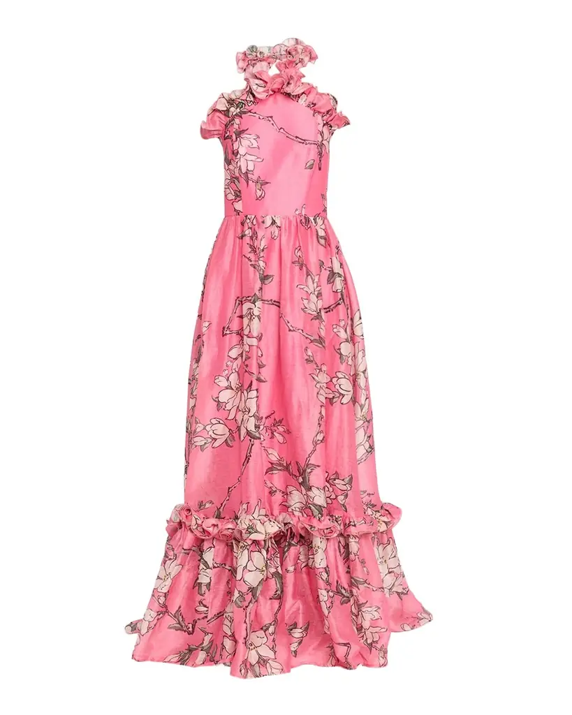 LEO LIN Floral-Print Ruffle Halter Maxi Dress