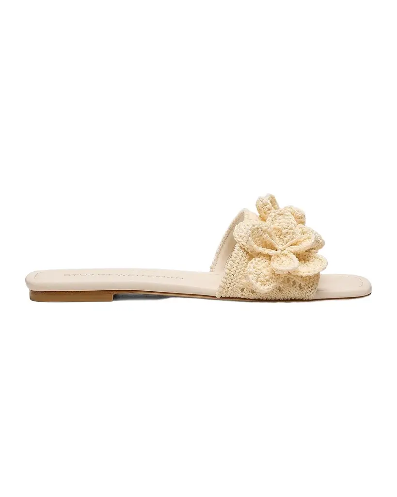 Stuart Weitzman Lotus Crochet Flat Slide Sandals