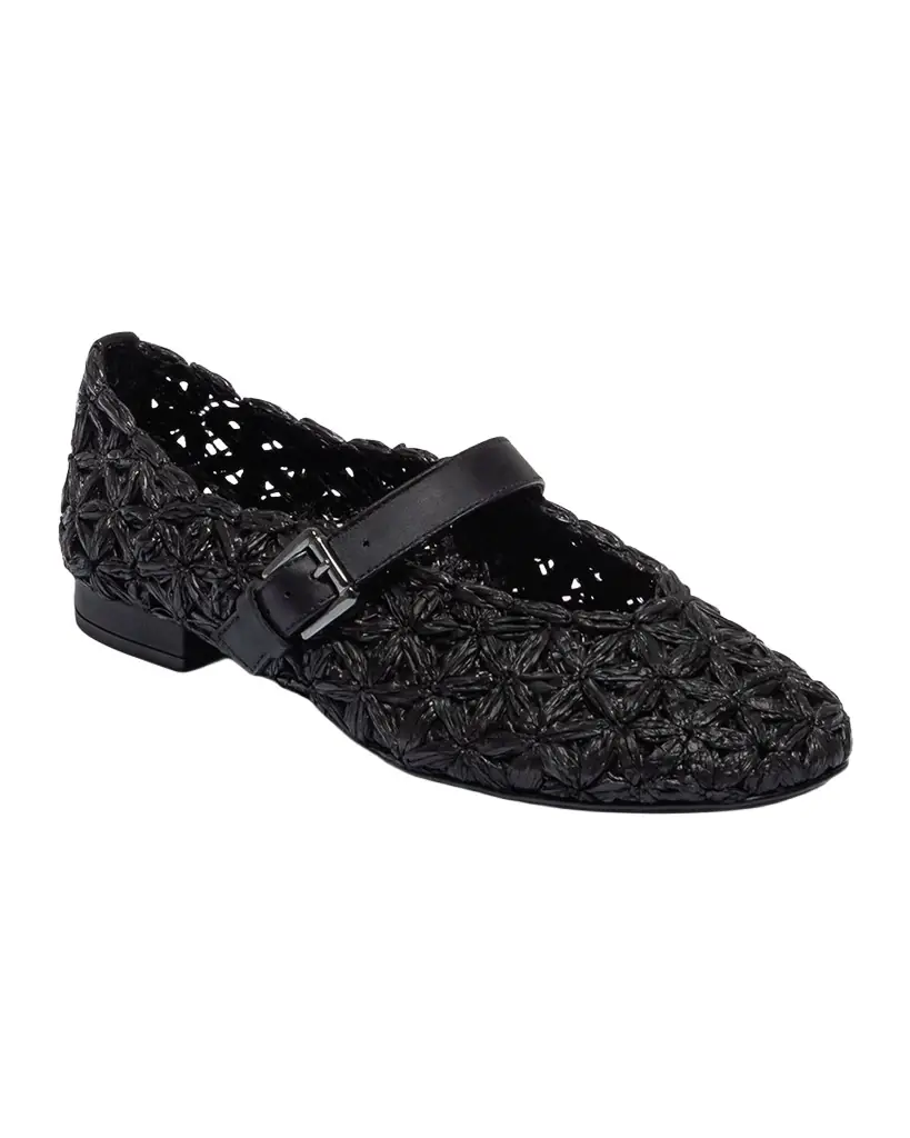 Bernardo Borden Raffia Mary Jane Ballerina Flats