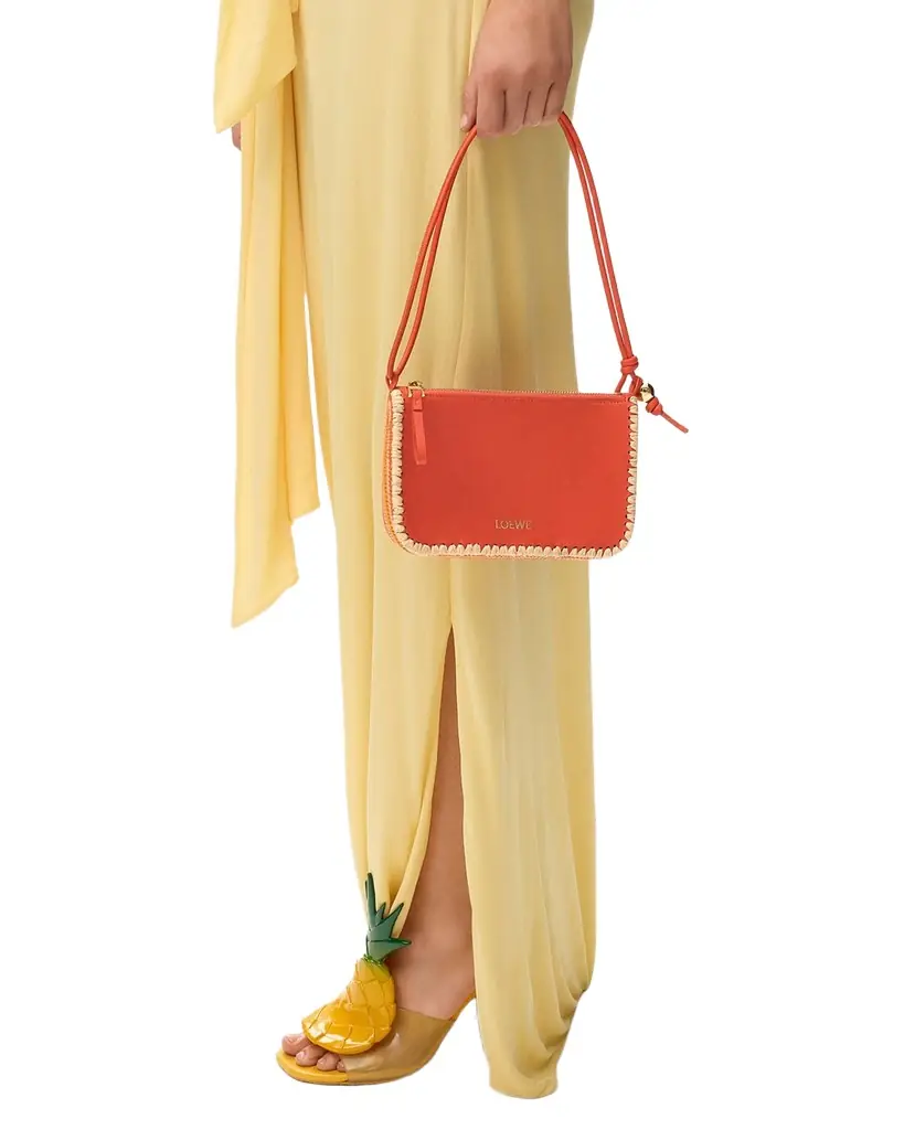 Loewe x Paula 's Ibiza Rio Leather & Striped Raffia Shoulder Bag
