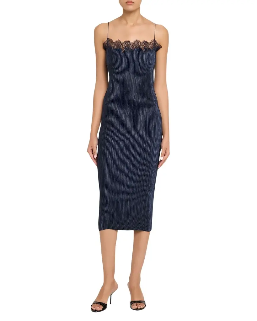 FForme Lumi Pleated Satin Midi Dress