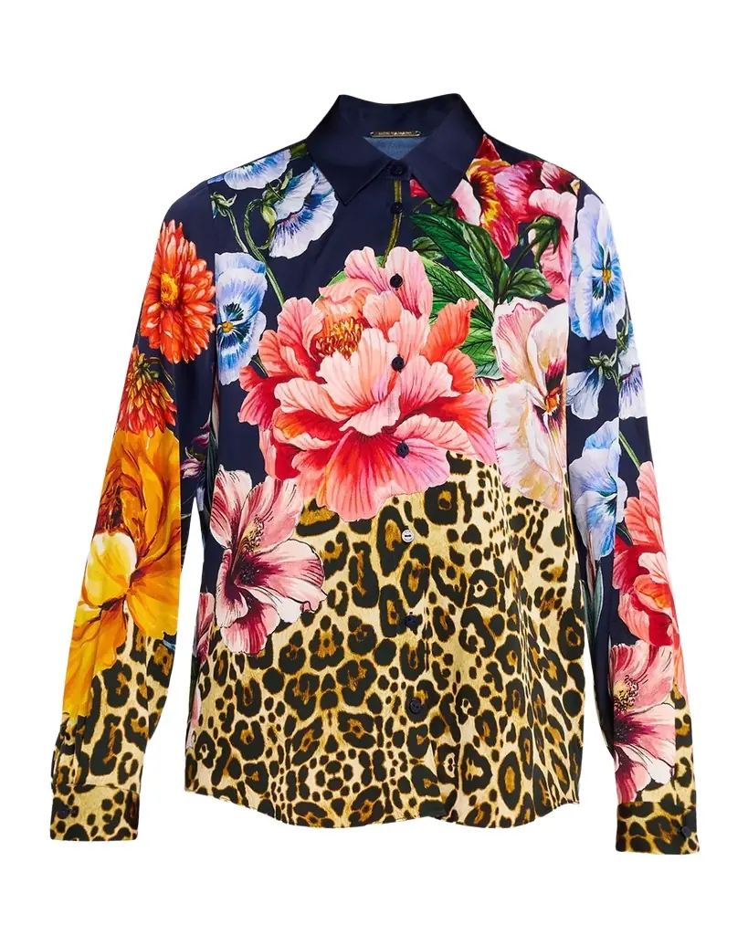Elie Tahari The Madeline Sahara Desert Print Silk-Blend Blouse