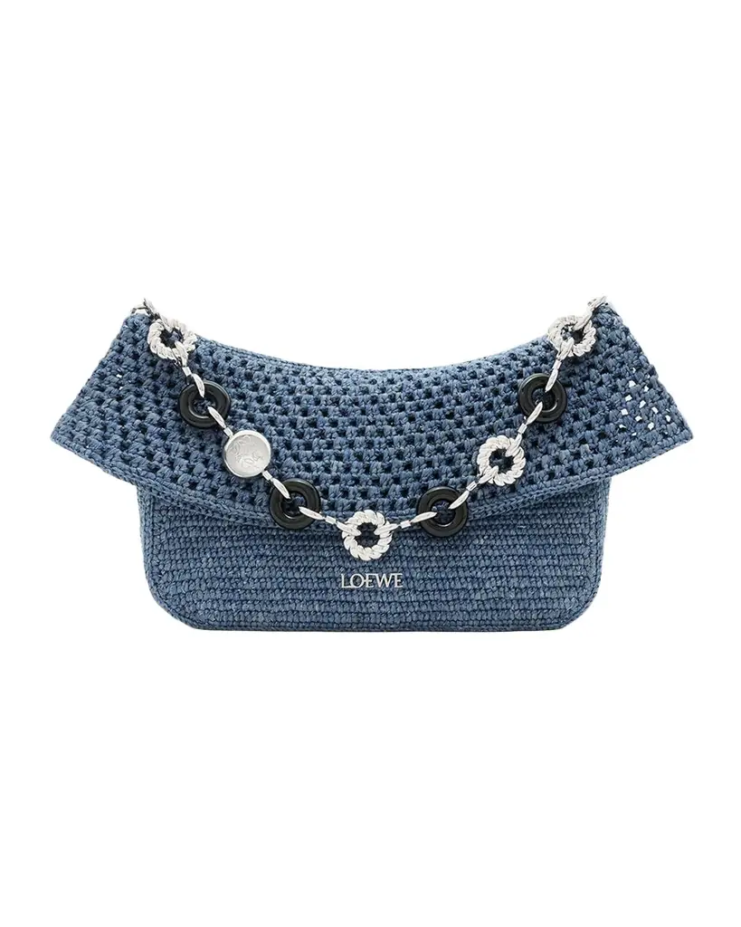 Loewe x Paula 's Ibiza Ola Medium Bag in Denim-Effect Raffia