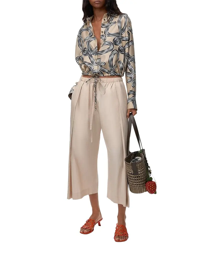 Loewe x Paula's Ibiza Pleated Wide-Leg Crop Drawstring Pants