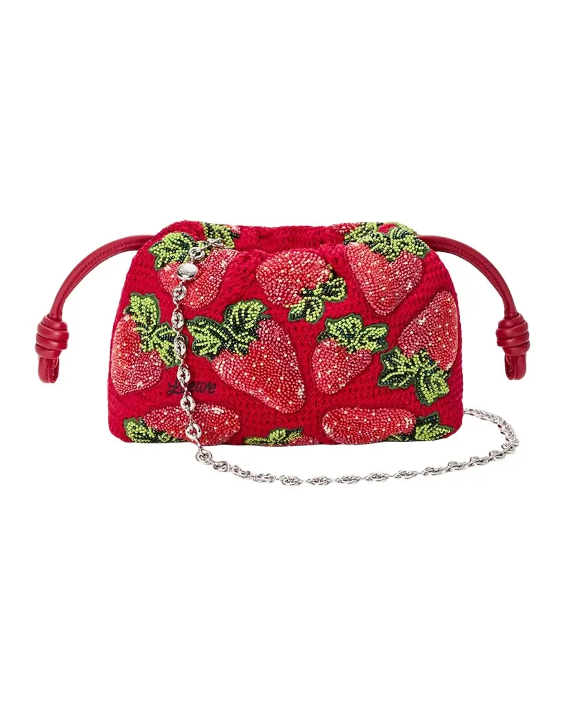 Loewe x Paula 's Ibiza Strawberry-Beaded Crochet Clutch Bag