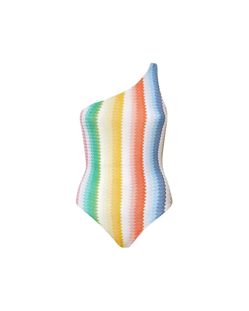 Missoni Striped Zig Zag Asymmetric One-Piece Swimsuit