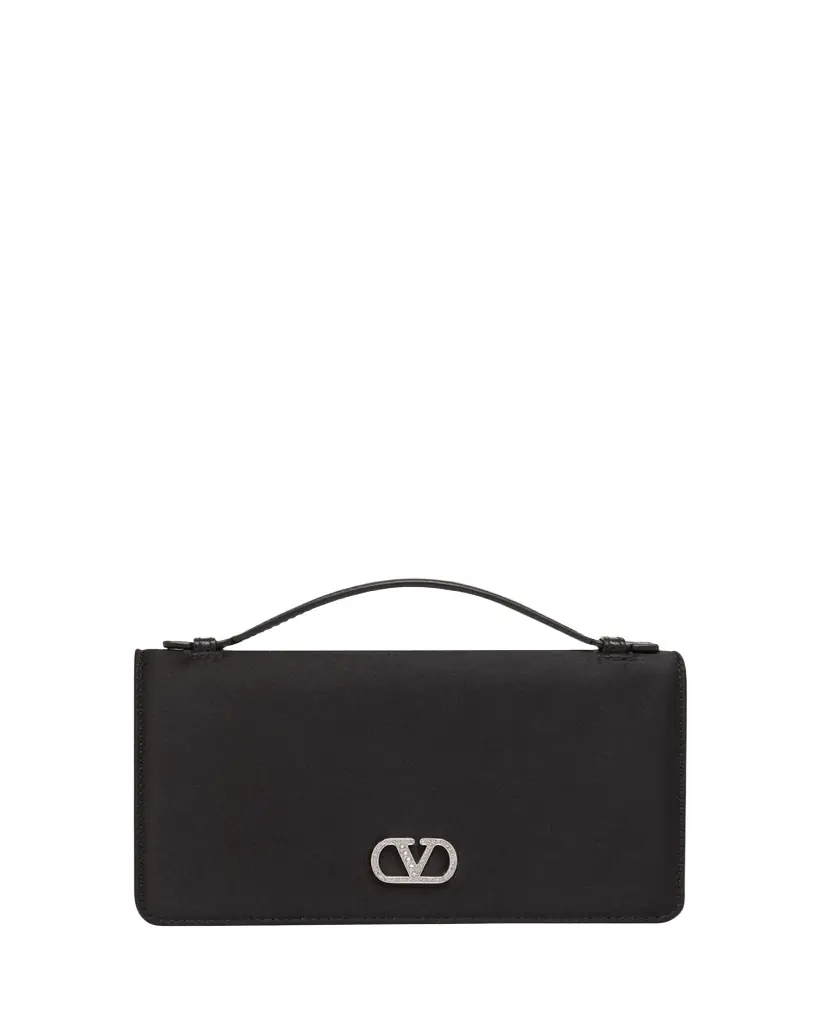 Valentino Garavani Crystal VLogo Satin Top-Handle Bag