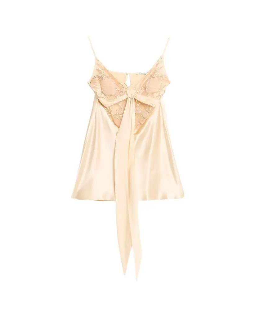 Wiederhoeft Blumen Embroidered Satin Mini Slip Dress