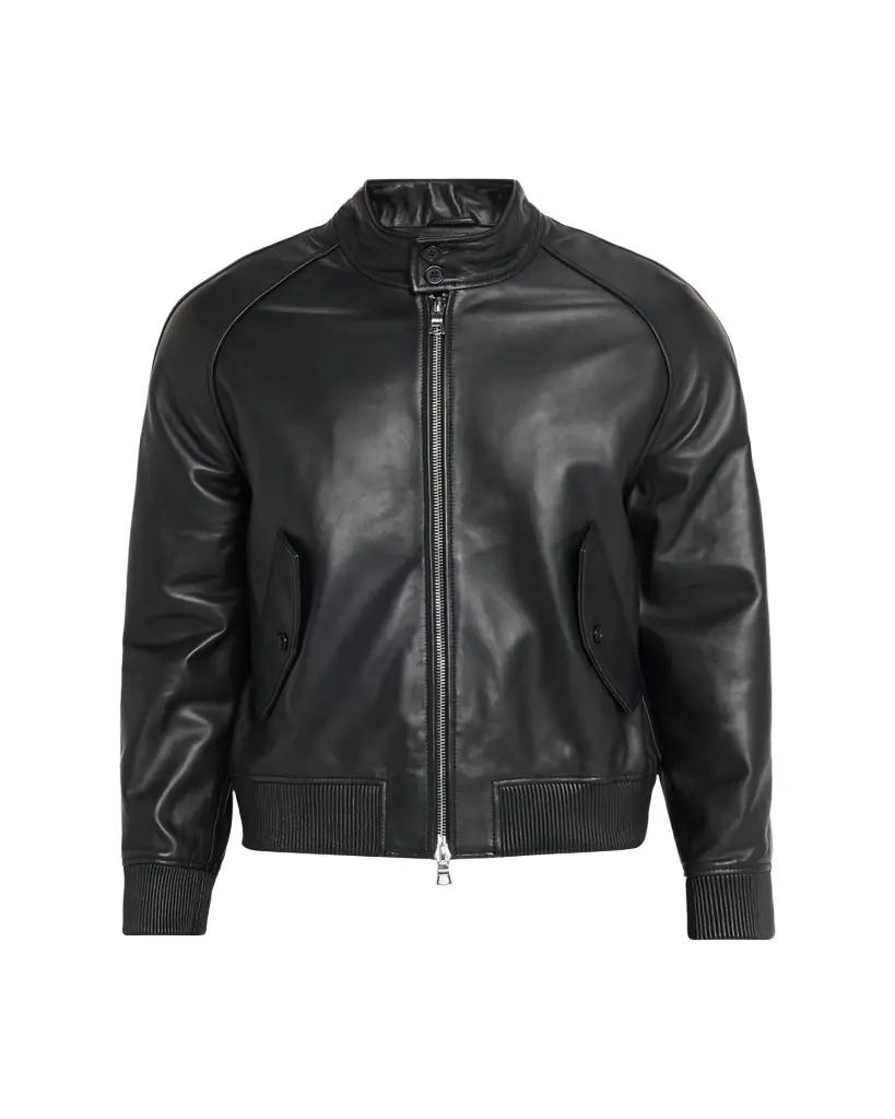 Officine Generale Men's Leather Band-Collar Biker Jacket