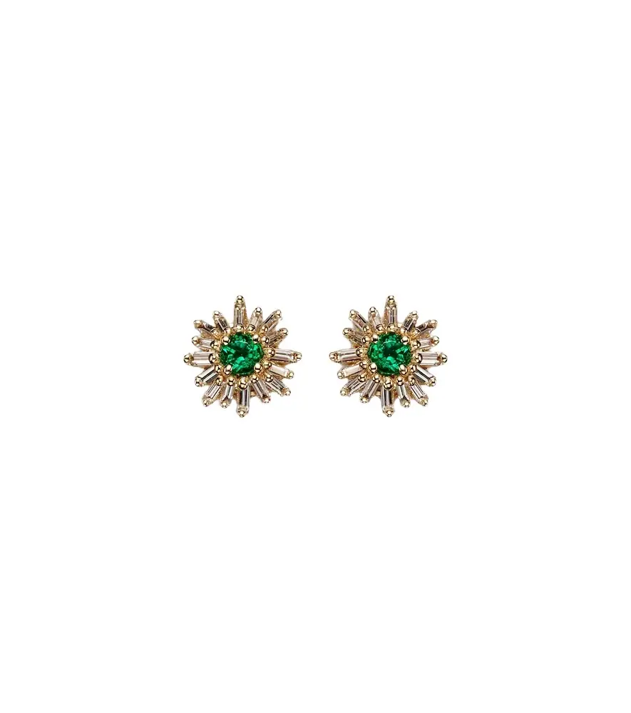 Suzanne Kalan 18kt gold earrings with diamonds and emeralds