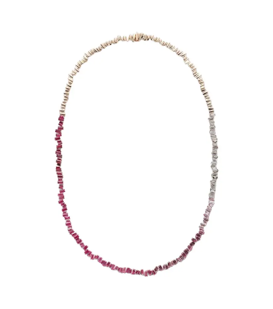 Suzanne Kalan Bold 18kt rose gold tennis necklace with pink sapphires and diamonds
