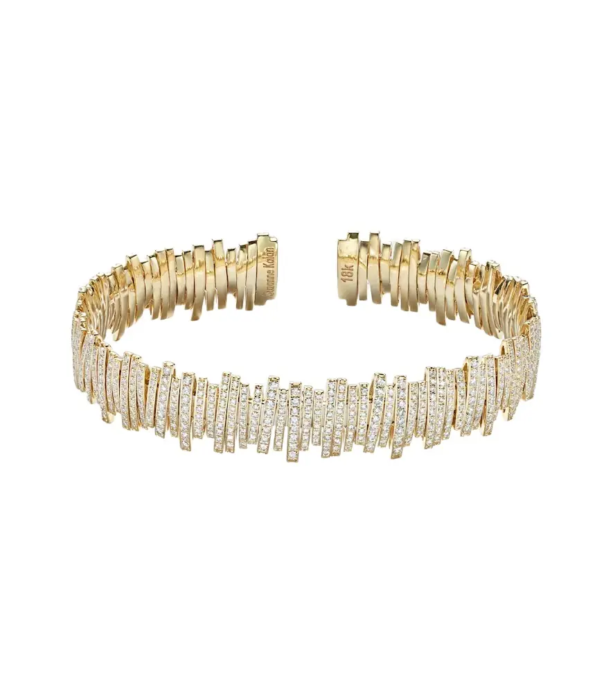 Suzanne Kalan Classic Medium 18kt gold cuff bracelet with diamonds