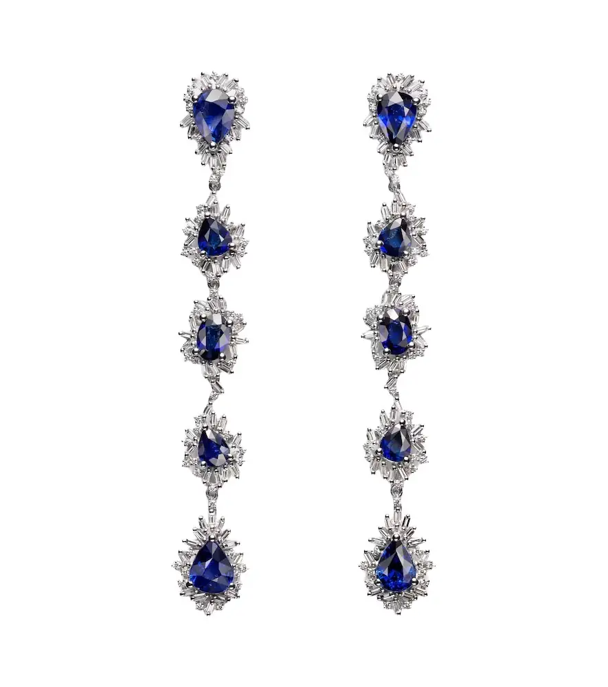 Suzanne Kalan 18kt white gold drop earrings with sapphires and diamonds