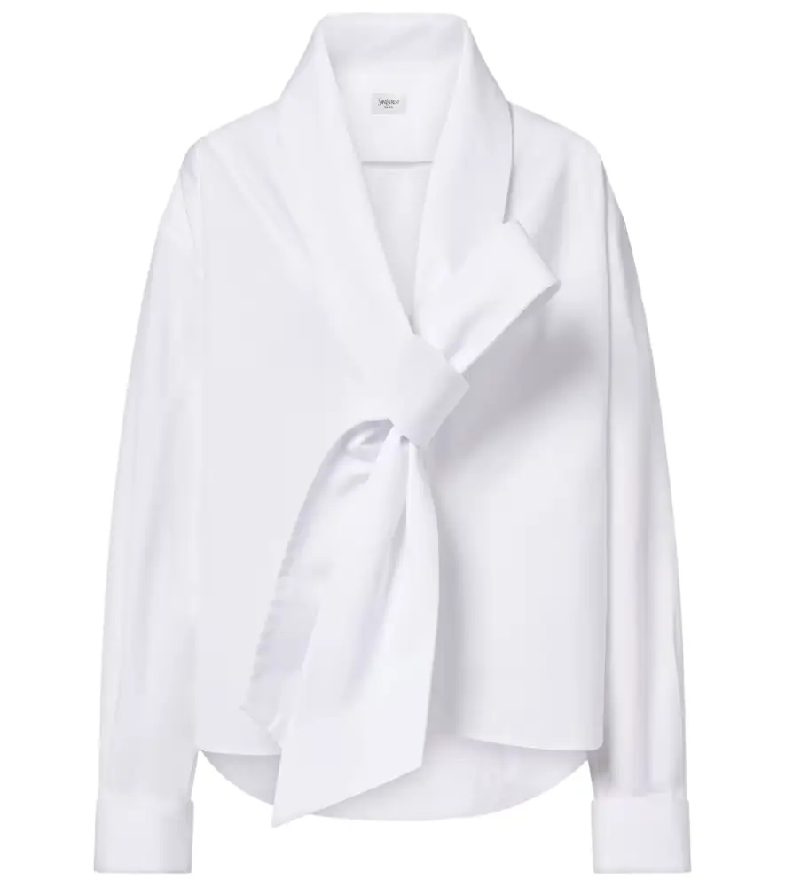 Saint Laurent Bow-detail cotton poplin blouse