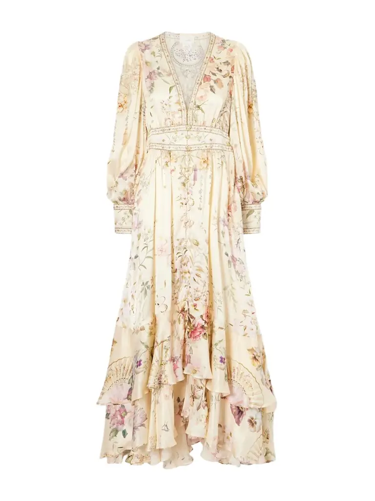 Camilla Crystal-embellished Tiered Floral-print Silk-chiffon Midi Dress